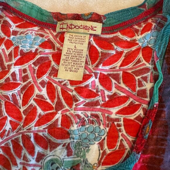 Indochine Colorful Blouse Embellished Sleeveless Top Tank sequins dragonfly Sz L - Picture 4 of 9